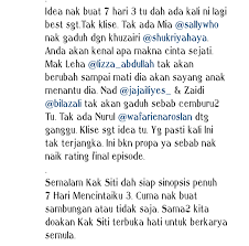 Siti rosmizah merupakan penulis novel bagi tajuk 7 hari mencintaiku dan 7 hari mencintaiku 2 memberitahu berita harian dimana, jalan cerita 7 hari mencintaiku musim 3 sudah disiapkan dan akan bermula pengembaraan pada tahun 2022 kelak. Peminat Mahu Watak Helmi Dan Sofi Dikembangkan 7 Hari Mencintaiku 3 Lubuk Maklumat Press