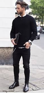 Black And White Button Up Shirt Outfit Magic Fox With A Monochrome Outfit Idea With A Black Sweater White Button Up Shirt Silver Watch Mens Outfits Black Chelsea Boots Outfit Mens Casual Outfits
