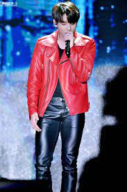 Pin By Phina On Bangtan Boys Red Leather Jacket Leather Jacket Handsome Boys