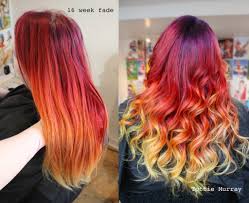 Fire Hair For Candy Using Goldwell Elumen Red Violet Purple Orange Yellow Hair Curly Long Hair Ombre Balayag Fire Hair Long Hair Styles Pink And Orange Hair
