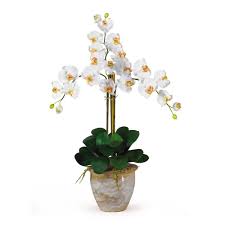 Nearly Natural 27 In Triple Stem Phalaenopsis Silk Orchid Flower Arrangement 1017 Cr The Home Depot Silk Orchids Silk Orchids Arrangements Orchid Arrangements