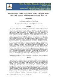 Soal bahasa indonesia kelas 9 smp dan jawabandeskripsi lengkap. Pdf Pengembangan Lembar Kerja Peserta Didik Lkpd Pada Materi Teks Fabel Berbasis Saintifik Untuk Siswa Smp Kelas Viii