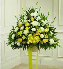 Funeral flower basket stand 02. Yellow Sympathy Standing Basket Avas Flowers