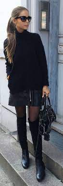 Over Knee Boots Styling Turtleneck And Leather Skirt Simple Winter Outfits Fashion Trendy Skirts