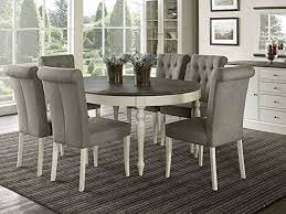 Everhome Designs Vegas 7 Piece Round To Oval Extension Dining Table Set For 6 Parsons Chair Round Dining Room Round Dining Table Sets Round Dining Room Sets