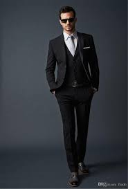 Black 3 Piece Suit Wedding 2017 Three Piece Black Mens Suits For Wedding Party Custom Made Peaked Lapel Groom Tuxedos New Arrival Men Suit Suit Pants Vest Formal Wear Mens Suit From Flod Black Suit Men Mens