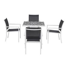 Maybe you would like to learn more about one of these? Stylewell Marivaux Black And White 5 Piece Steel Outdoor Patio Dining Set With Tile Top Table And Black Sling Chairs 2166sb The Home Depot