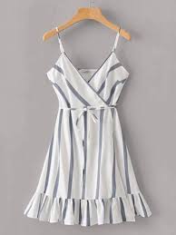 Shein Striped Self Tie Ruffle Hem Cami Dress Fashion One Piece Dress Cami Dress