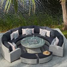 And one of our customers' most popular choices for outdoor seating is our range of rattan garden furniture. Arc 19 Half Moon Sofa With Coffee Gas Fire Pit Table Outdoor Furniture Sets Corner Sofa Modern Outdoor Living Space