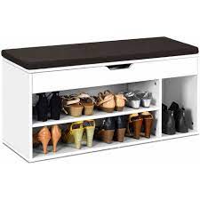 Das günstigste angebot beginnt bei chf 34. Costway Schuhbank Mit Sitzflaeche Schuhregal Holz Schuhkommode Schuhablage Schuhschrank Aufklappbar Sitzbank Mit Regal Mit Sitzkissen Weiss