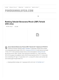 Berikut adalah ranking sekolah menengah kebangsaan agama terbaik bagi keputusan spm 2019. Ranking Sekolah Berasrama Penuh Sbp Terbaik Spm 2016