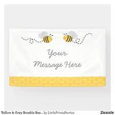 Yellow Grey Bumble Bee Baby Shower Banner Zazzle Com Bee Baby Shower Banners Bumble Bee Baby Shower Bee Baby Shower