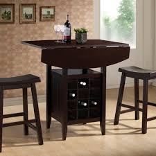 Reynolds 3 Piece Modern Drop Leaf Pub Set With Wine Rack In Dark Brown Dark Brown Wood Pub Table Pub Table Sets Pub Table And Stools