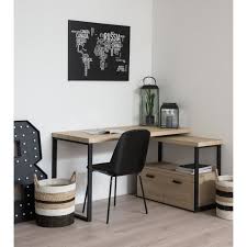 Bureau D Angle Urban De Style Industriel En Metal Noir Plateau Decor Bois Clair L 135 Cm Home Office Decor Home Office Design Home
