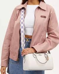 Coach Chalk Light Violet Rowan Satchel With Checkerboard Print CR102 NWT  $398