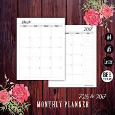 2017 Monthly Planner Printable A5 Calendar Filofax Planner Inserts 2016 2017 Calendar Monthly Agenda A5 Weekly Planner Printable Planner Printable Planner