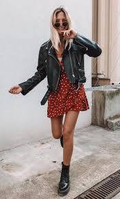 Sweet Sundress And A Bold Leather Jacket Twila Ray Boutique Www Twilaray Com L Mytwilaray Leather Jacket Dress Fashion Leather Jacket Outfits