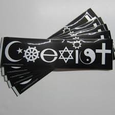 (intransitive, of two or more things, people, concepts, etc.) to exist contemporaneously or in the same area. Coexist Removable Bumper Sticker Interfaith Resources