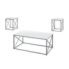 This exclusive occasional table makes a dynamic statement in front of the sofa while providing a convenient spot to place a glass, book or plant. Monarch I 7951p 3 Piece Table Set White Silver Metal 3 Pack Staples Ca