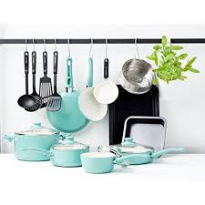 Greenlife Soft Grip 18pc Ceramic Non Stick Cookware Set Turquoise Cookware Set Ceramic Non Stick Pots And Pans