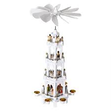 Christmas Pyramid Wooden German Style 4 Tier Rotating Scene Decoration Candle White 107626
