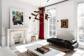 Brass, wood, and glossy pieces with clean lines dominate this style. White Home Mixing Mid Century Modernism And Minimalism Digsdigs