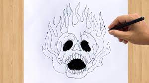 How To Draw A Skull On Fire Easy For Beginners Step By Step | Fire Skull  Drawing - Youtube