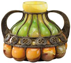 Andre Delatte 1887 1953 Vase En Verre Polychrome Et Feuilles D Argent En Inclusions Souffle Dans Une Resille En Fer For Glass Art Tiffany Art Art Deco Glass