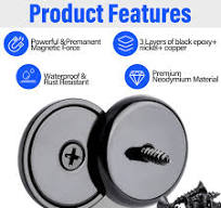 8 Pack Strong Neodymium Cup Magnets 22LBS, Black Round Base ...