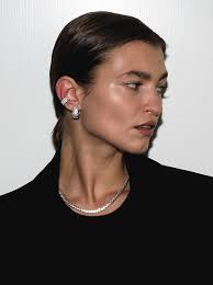 LEA, LAB WHITE SAPPHIRE SILVER HOOP EARRINGS