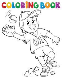 This baseball and bat coloring page features a picture of a baseball and bat to color for father's day. Coloring Book Baseball Player Theme 1 Stock Vector Illustration Of Look Play 116074193
