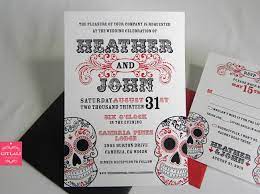 Day Of The Dead Invitations Flourish Mexican Dia De Los Muertos Sugar Skulls Wedding Invitation In Skull Wedding Invitation Sugar Skull Wedding Skull Wedding