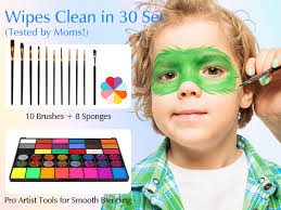 Amazon.com: Kids Face Painting Kit, Non-Toxic Water-Activated 42 Vibrant  Colors, 200 Glitter Gems & 40 Stencils & Brushes & Sponges