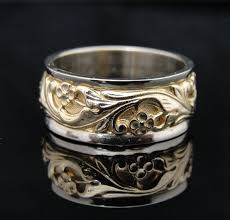 Vintage Wide Ornate Floral Band Mid Century Modern Yellow And White Gold Wedding Band Rgbd544d Vintage Wedding Band White Gold Wedding Bands Wedding Bands