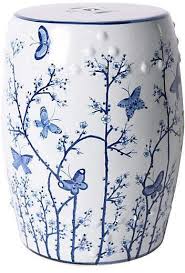 Butterfly Garden Stool Blue White In 2020 Garden Stool Blue White Decor Butterfly Garden