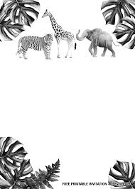 Black And White Invitations Free Printable Free Jungle Safari Black And White Invitation Templates Bautismo Imprimir Sobres