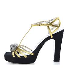Maybe you would like to learn more about one of these? Gucci Velvet Elias T Strap Platform High Heel Sandals 37 5 Black Gold 670938 Fashionphile