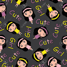 Wallpaper gluestick or peel are not included, but can be purchased from your local hardware store. Seamless Pattern Vector Cartoon With Cute Girls On Black Background Royalty Free Cliparts Vectors And Stock Illustration Image 82423613