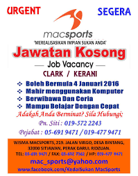 Jawatan kosong kerajaan januari februari 2021, jawatan kosong swasta 2021, jawatan kosong terkini 2021, kerja kosong 2021, jobs malaysia 2021, ohjobs. Kedaisukan Macsports Urgent Segera Jawatan Kosong