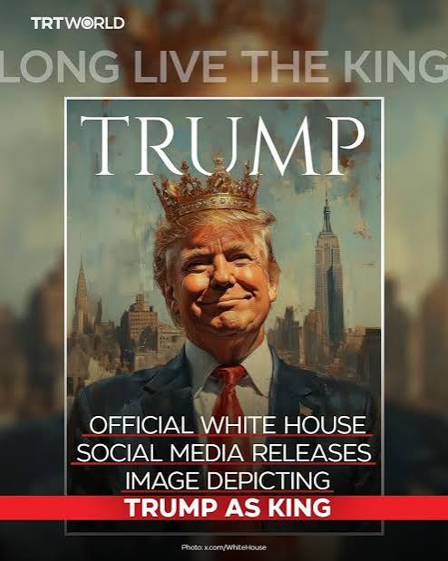 A Time magazine parody cover image of a crown-wearing Donald Trump, captioned “LONG LIVE THE KING”, was posted to the White House's official social media on February 19. The post was seemingly