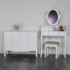 • sleek, curved and glossy with hidden storage • hideaway chair on castors included • designer style a. Dressing Table Set And Chest Lila Range Melody Maison