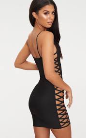 Black Bandage Lace Up Side Bodycon Dress Bodycon Dress Dresses Lace Up