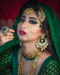 Dark Green Lehenga And Muslim Bridal Jewellery Muse Make Up