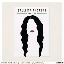 Modern Black Hair Lips Girl Earring Display Card Zazzle Com In 2021 Earring Display Girls Earrings Display Cards