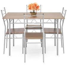 Search wooden kitchen dining chairs! 5 Piece Wooden Kitchen Table Dining Set With Metal Legs 4 Chairs Bro Needs And Such