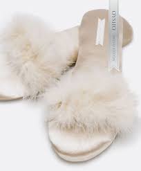 Silk Satin Feather Slippers Oysho Feather Slippers Slippers Bridesmaid Shoes