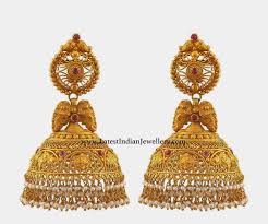 Spell Bounding Designer Gold Jhumkas Temple Jewellery Earrings Gold Jhumka Earrings Gold Jewellery Design Necklaces