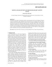 Pdf Sizing And Selection Of Pressure Relief Safety Valve