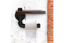 Quick diy toilet paper holders: Industrial Wall Mount Iron Pipe Toilet Paper Holder Roller Wood Shelf 5 3x5 9 Kogan Com