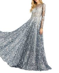 Mac Duggal Leaf Pattern Long Sleeve A Line Illusion Gown Elegant Dresses For Women Mac Duggal Dresses Elegant Dresses